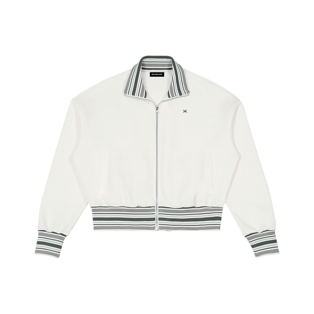 Striped Rib Collar Zip Jacket