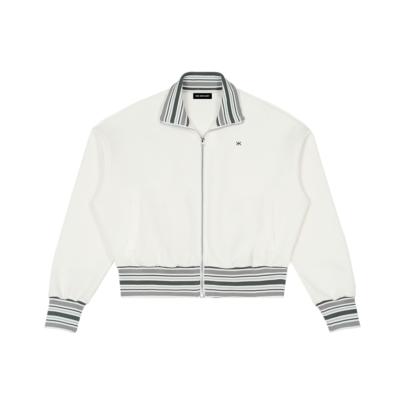 Striped Rib Collar Zip Jacket